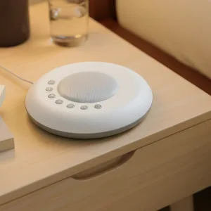 Φορητή συμπαγής συσκευή λευκού θορύβου με χαλαρωτικούς ήχους και φως νυκτός